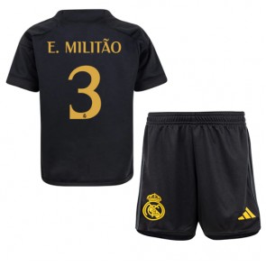 Lacne Dětský Futbalové dres Real Madrid Eder Militao #3 2023-24 Krátky Rukáv - Tretina (+ trenírky)
